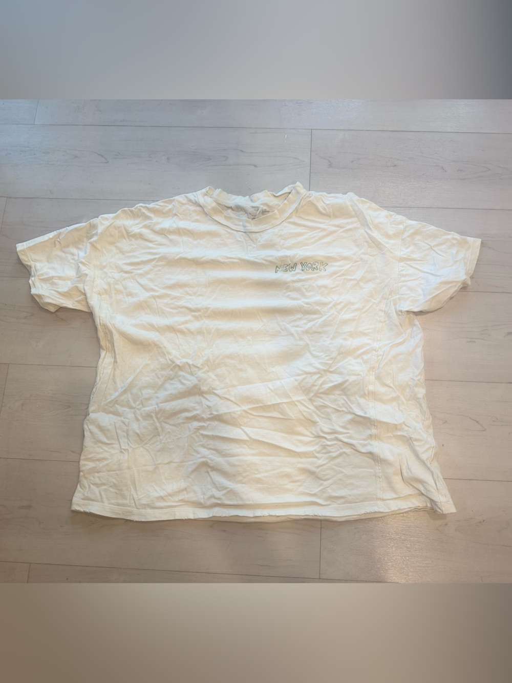 aerie Cream Short Sleeve Tee with Small Chest 'New York' Embroidery